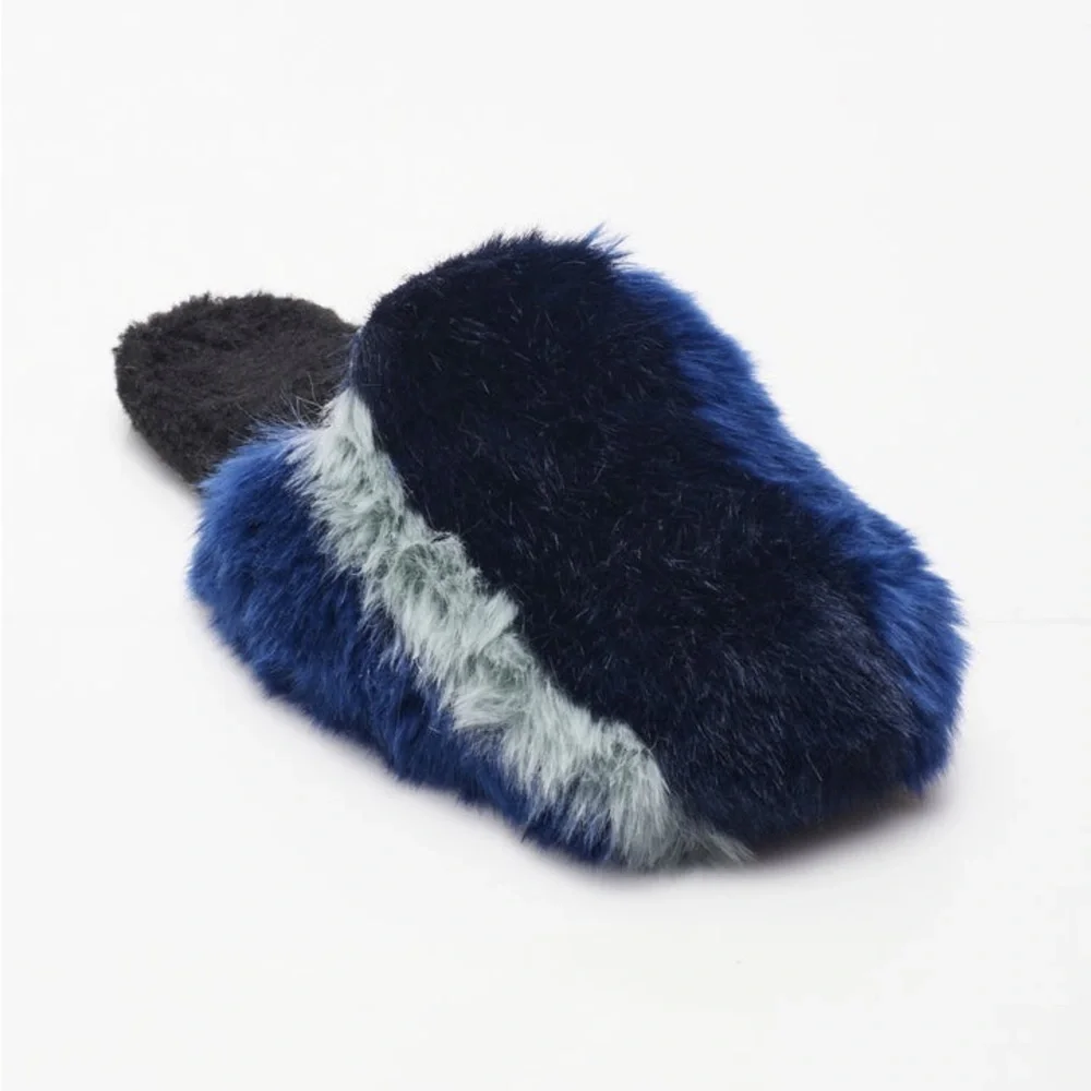 Free People Blue and Black Fur Slippers - Picture 8 of 12